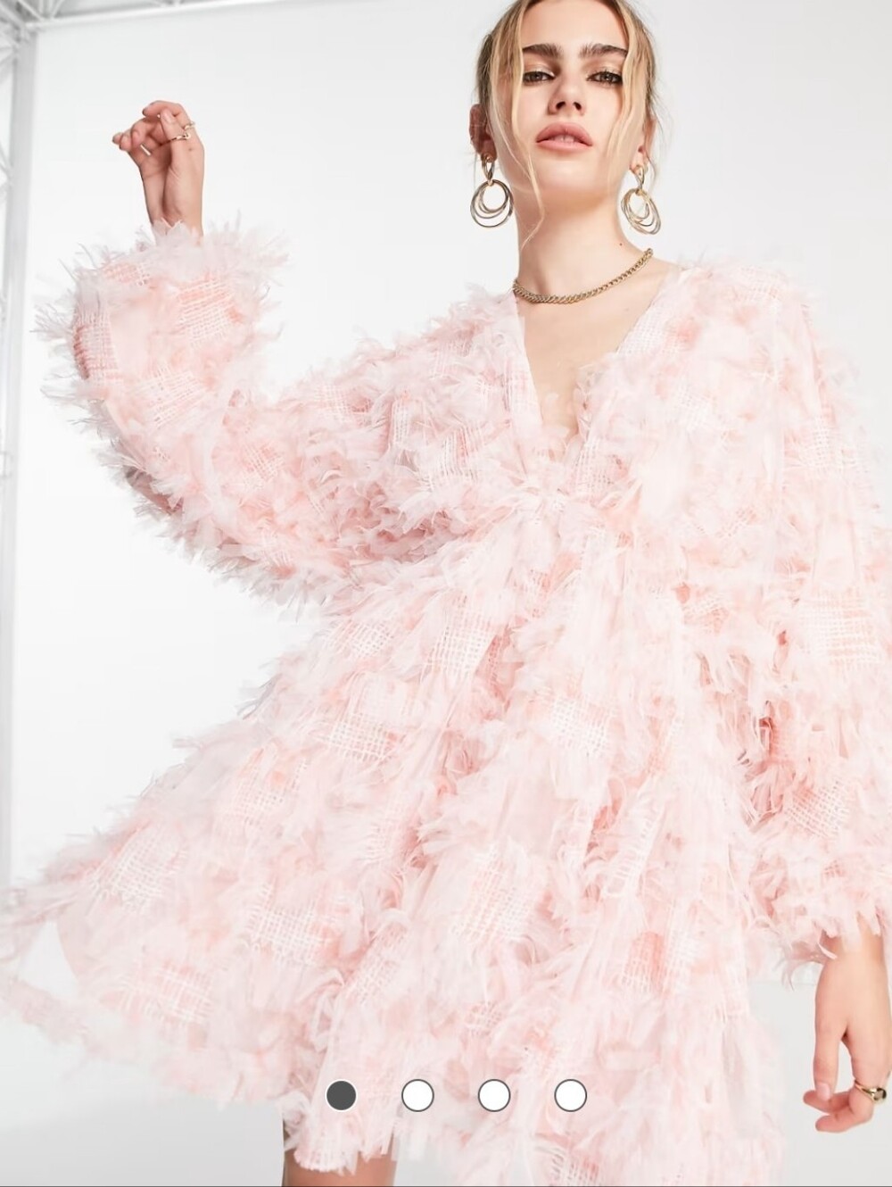 Asos Pink Feather-Texture V-Neck Mini Dress